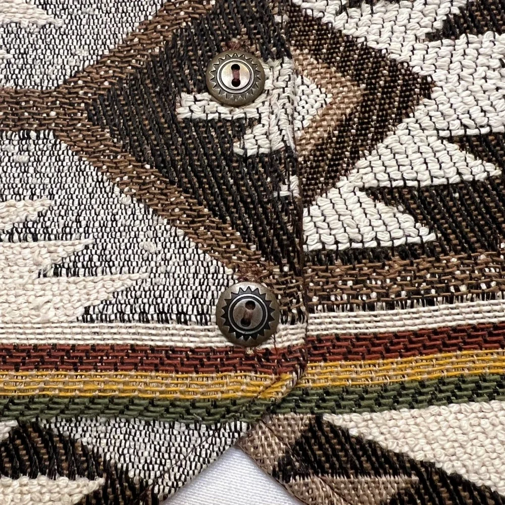 Southwestern Aztec Geometric Pattern Tapestry Vest Brown Button Front Size‎ XL